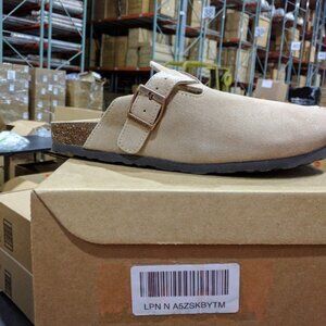 ODOLY Genuine Suede Clogs for Women Men Soft Cork Shoes Arch Support, Mocha 41